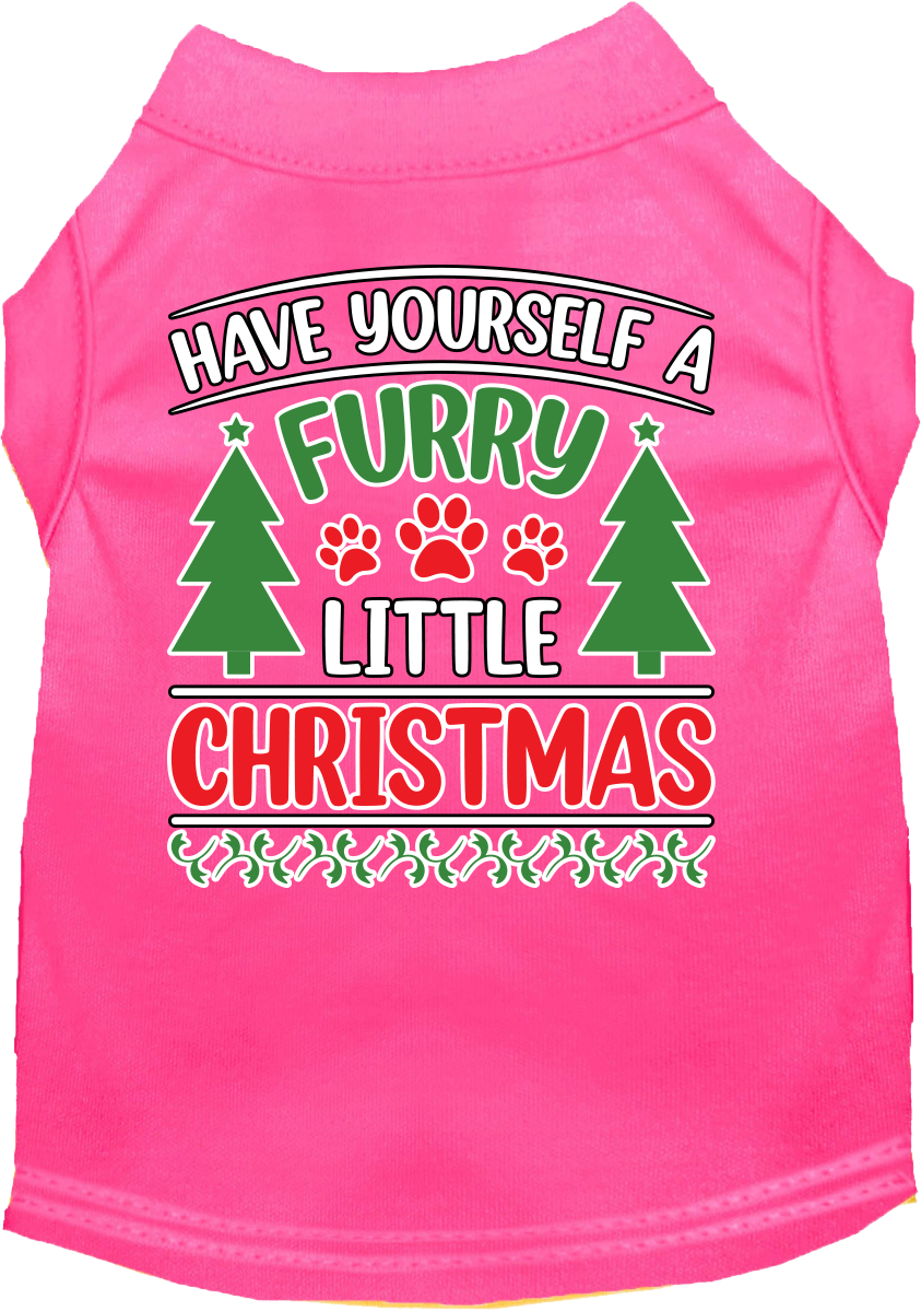 Furry Little Christmas Screen Print Dog Shirt Bright Pink Size XS